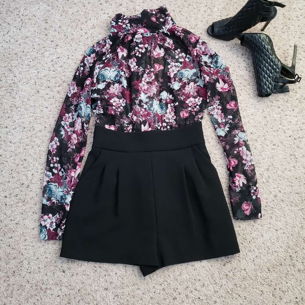 BCBGeneration Black Brulee Floral Romper
